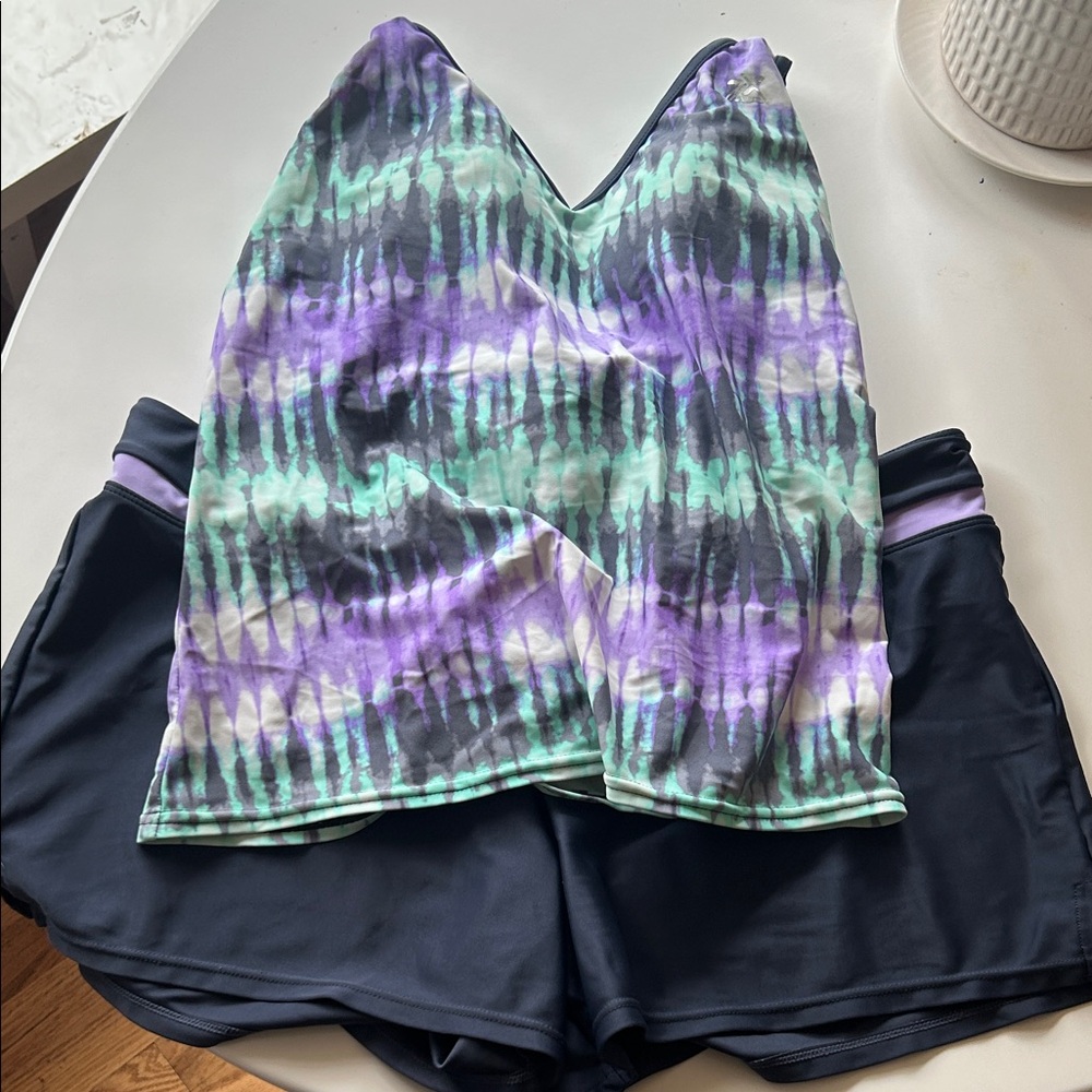 Tie-Dye Tank Top and Navy Swim Set